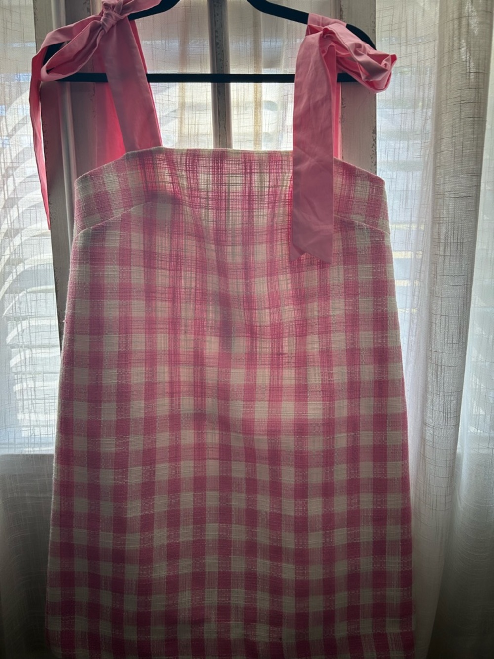 LOVE WEDNESDAY Pink & White Gingham Tie-Shoulder Sundress NEW gender reveal Med